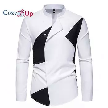 Cozy Up Мужские цветные топы-блоки Повседневная туника с длинным рукавом Круглый воротник Генри Рубашки S белый