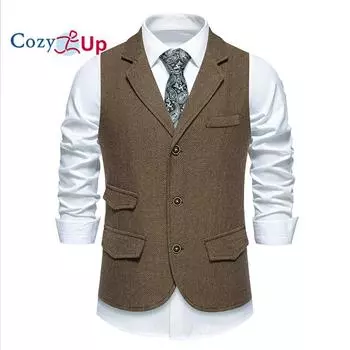 Cozy Up Мужские костюмы с узором «ёлочка» Жилеты шерстяные деловые твидовые жилеты в стиле ретро для жениха Slim Fit S темно-серого