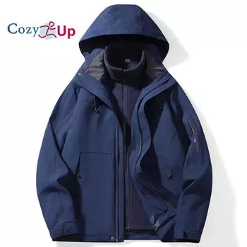 Cozy Up Мужские куртки Водонепроницаемая флисовая зимняя куртка 2 в 1 Куртки Зимняя теплая ветровка Дождевик L чёрный