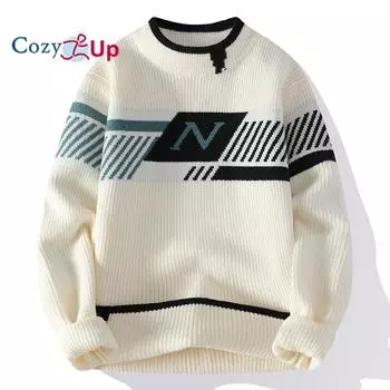 Cozy Up Мужские повседневные вязаные свитера с буквенным принтом, длинные рукава, круглый вырез, джемпер, топы M белый