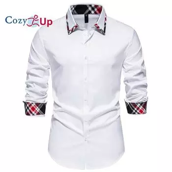Cozy Up Мужские рубашки с длинным рукавом, облегающие, контрастного цвета, повседневные рубашки на пуговицах с карманом S белый