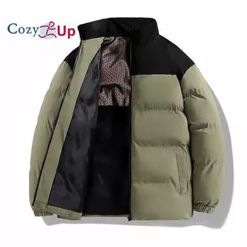 Cozy Up мужские стеганые куртки с длинным рукавом на молнии пуховик пальто с карманами M чёрный