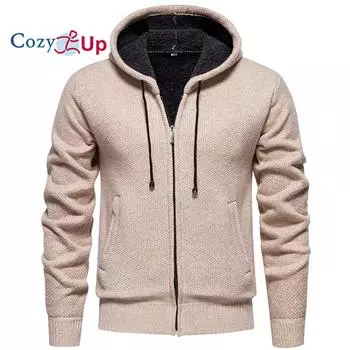 Cozy Up Мужские толстовки с капюшоном, вязаный свитер, на молнии с флисовой подкладкой, повседневный вязаный свитер с капюшоном стандартного кроя M светло-серый