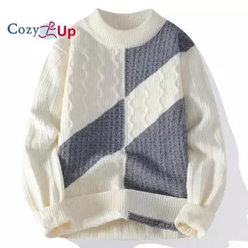 Cozy Up Мужские топы с длинным рукавом и цветными блоками в полоску Повседневные вязаные свитера с круглым вырезом M хаки