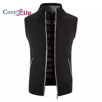 Cozy Up мужской бархатный утолщенный жилет с воротником-стойкой, куртка, свитер, пальто, кардиган M чёрный