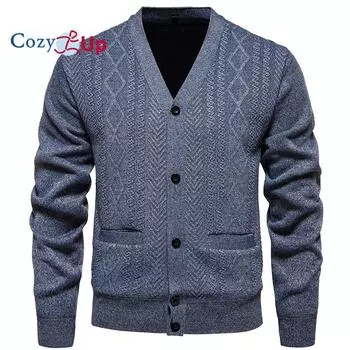 Cozy Up мужской кардиган свитер смесь косы вязка V-образный вырез кардиган пуговицы с карманами L светло-серый