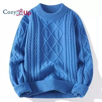 Cozy Up мужской повседневный свитер с круглым вырезом и косами, длинный рукав, модный свитер с узором «переплетение» M хаки