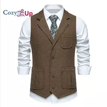 Cozy Up мужской приталенный жилет из твида с узором «елочка» из смеси шерсти премиум-класса S темно-серого