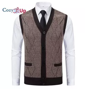 Cozy Up мужской свитер без рукавов жилет V-образный вырез на пуговицах кардиган свитера вязаный жилет с узором в виде аргайла с карманом L светло-серый