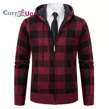 Cozy Up Мужской свитер, пальто, осень-зима, толстый, теплый, с капюшоном, клетчатый шерстяной свитер, кардиган, флисовое пальто на молнии, мужское пальто M армия зеленый