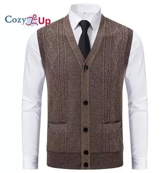 Cozy Up мужской свитер жилет V-образный вырез повседневный без рукавов трикотажный кардиган жилет на пуговицах классический вязаный жилет с пуговицами L чёрный