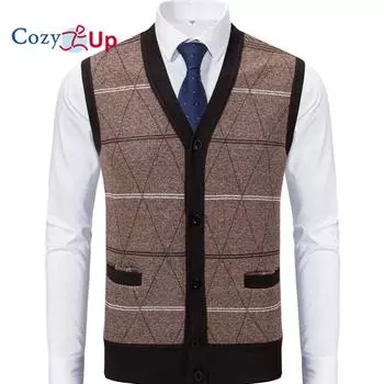 Cozy Up мужской вязаный свитер-жилет из шерстяной смеси с V-образным вырезом на пуговицах без рукавов L светло-серый