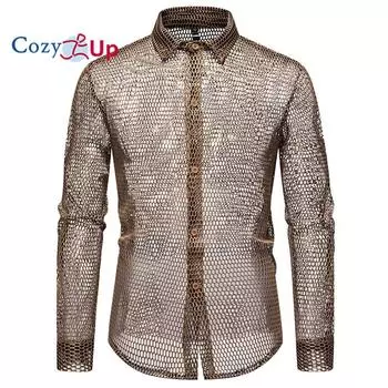 Cozy Up Новая модная ажурная мужская рубашка с длинным рукавом, индивидуальные рубашки для выступлений, мужская рубашка для ночного клуба, танцевальная рубашка с перспективой S белый