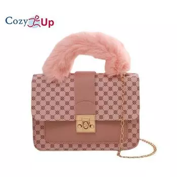 Маленькая квадратная плюшевая сумка Cozy Up, сумочка, сумка на цепочке, сумка через плечо с принтом 20x13x7cm чёрный