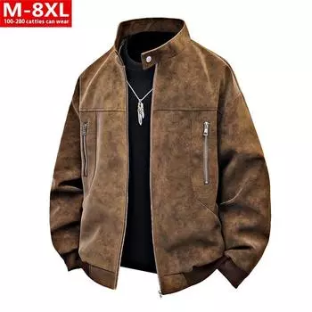 Cozy Up Retro PU Leather Jacket Fat Plus Size Plus Fat Loose Casual Zipper Jacket Men M коричневый
