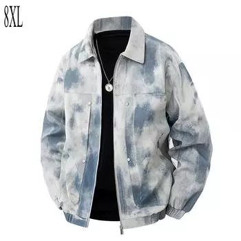 Cozy Up Tie-dye Multi-pocket Lapel Jacket Large Size Loose Casual Men s Thin Coat M синий