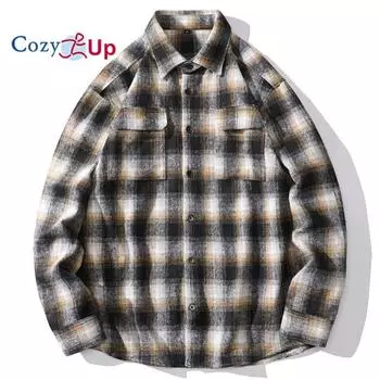 Cozy Up Весна Новый тренд Мужские свободные повседневные клетчатые рубашки Куртки Винтажные повседневные рубашки для отдыха на природе с двойными карманами Дизайнерская рабочая рубашка-карго M жёлтый