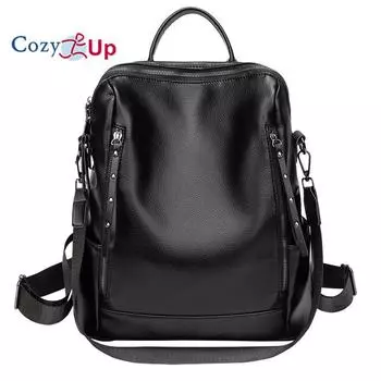 Уютный женский рюкзак в стиле ретро большой емкости из мягкой кожи с текстурой, повседневный рюкзак для путешествий на открытом воздухе 36x15x32cm синий