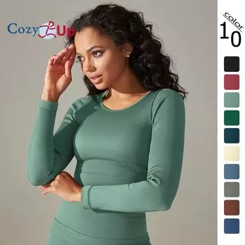 Cozy Up Women s Crop Top Ribbed Seamless Workout Exercise Long Sleeve Crop Tops