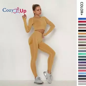 Cozy Up Женский комплект для фитнеса из 2 предметов: бесшовные леггинсы с высокой талией и укороченный топ, костюм для йоги S