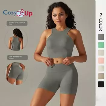 Cozy Up Женский комплект для фитнеса из 2 предметов, укороченный топ с высокой талией, шорты, одежда для йоги S