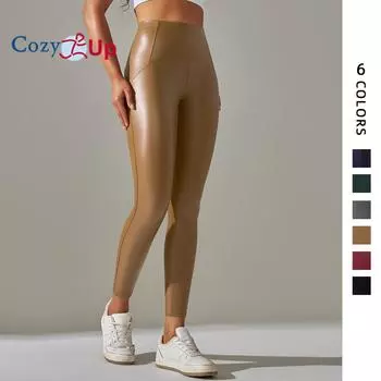 Cozy Up Женские леггинсы из искусственной кожи с высокой талией, черные сексуальные спортивные штаны для йоги, приподнимающие ягодицы, для повседневного ношения S