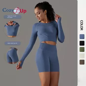 Cozy Up Женский бесшовный костюм для йоги из двух частей, укороченный топ с короткими рукавами и шорты для бега с высокой талией, комплект спортивной одежды S