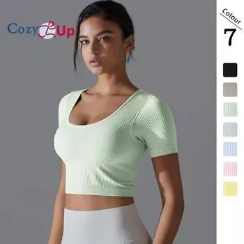Cozy Up Женские укороченные топы с глубоким V-образным вырезом, летние топы для тренировок, бесшовные, ребристые, облегающие, модные футболки с коротким рукавом, укороченные топы S