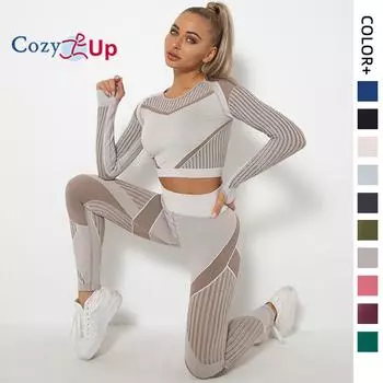 Cozy Up Женский комплект для фитнеса из 2 предметов: бесшовные леггинсы с высокой талией и топ, костюм для йоги XS