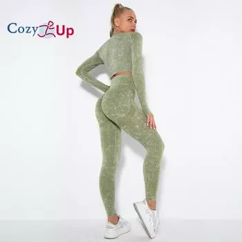 Cozy Up Женский комплект для тренировок из 2 предметов: бесшовные шорты для йоги с кислотной стиркой и укороченный топ с комплектом спортивной одежды для спортзала S