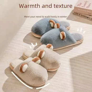 Cozy Women s Cotton Slippers - Non-Slip, Plush, Thick-Soled for Winter 2023 36-37 серый/синий