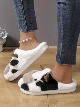 Cozy Women Sandales New Winter Cow Warm Plush Slippers Couple Indoor Non-slip House Slides Women Toe Wrap Home Shoes Sandals 36 чёрный