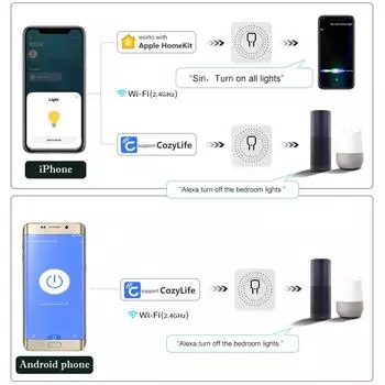 Cozylife Homekit Mini Smart WiFi Switch Breaker Home Electric Relay 16A 2-сторонняя беспроводная автоматизация DIY Module Siri Voice Control