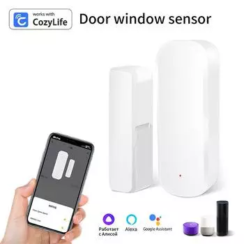 Cozylife Wifi Датчик двери Датчик входа в окно Безопасность Магнитный датчик взлома Сигнализация Умная жизнь Работа с Alexa Google Home белый
