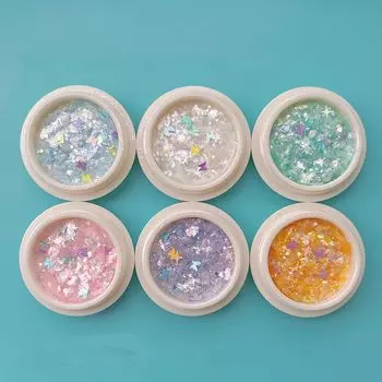 CQJSYL Блеск 6 цветов Блестящий Блестящий Пудра Блестящий Элементы для дизайна ногтей Заключенные в смолу Аврора Пудра Гелевые ногти Детали для декора ногтей Блеск/Блеск