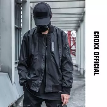 CR и функциональная мотоциклетная куртка ВВС, темная бейсбольная куртка, ветрозащитный лоскутный костюм киберпанка для мужчин L чёрный