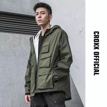 CR Новый мужской топ с капюшоном, мужская ветрозащитная и водонепроницаемая уличная горная функциональная рабочая куртка с Instagram L зелёный