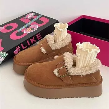 Crab boss pedals cold-resistant snow boots for women s winter platform fashion versatile velvet thickened warm Boken cotton shoes 35