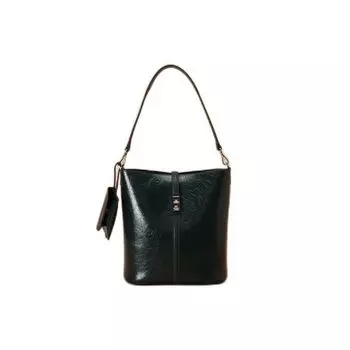 Crack Leather Bucket Bag Girls Dark Green [Samantha Thavasa]