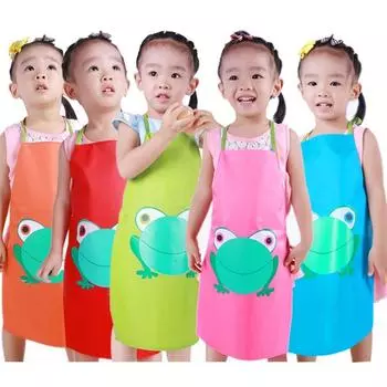 Craft Art Painting Cooking Cute Kids Cartoon Frog Printed Frog Design Apron Children Waterproof синий