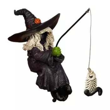 Crafts Fishing Witch Statue Resin Ghost Festival Ornament Creative Witch Figurines Props