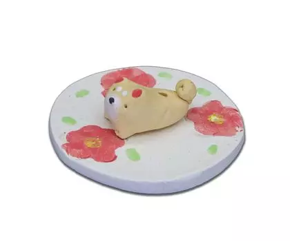 Craftsman House Incense Holder Cute Flower Plate Shiba Inu Made in Japan