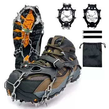 Crampons Chain 18 For Shoe Snowy Snow Removal Frozen Easy to Stainless Heavy For Adults Spikes, Claws, Climbing, Lightweight, Non-slip, Soles,