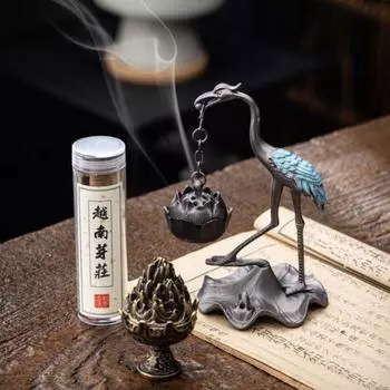 Crane Lotus Маленькая курильница для благовоний, подвесная курильница из сплава, маленькая Xiangyun Disk Cancen Home Декоративные украшения