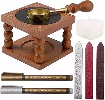 CRASPIRE Набор для сургуча Подогреватель для сургуча Плавильная ложка Восковая палочка Плавильная печь для сургуча Цветная ручка Печь для плавления чайной свечи в форме сердца