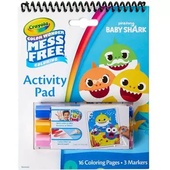 Crayola Baby Shark Color Wonder Travel Activity Mess Бесплатный подарок для 6 блокнотов, раскраски, дети, 3, 4, 5,