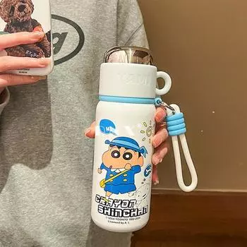 Crayon Маленький Новый Большой Вместимости Высокий Внешний Уровень Нержавеющей Стали Термос Чашка Мультяшный Водный Стакан Милый Студент Портативный Сопутствующий Стакан 500ml