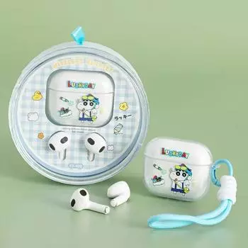 Crayon Shin-Chan Cartoon Cute Wireless Earphone With Protective Case And Decoration Strap In-Ear Headphone Earbuds Headset