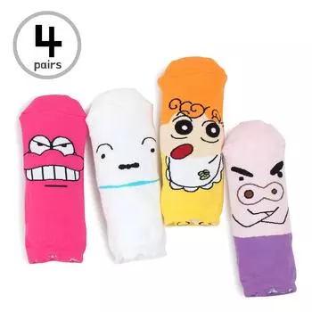 Crayon Shin Chan Официально лицензированные носки с низким вырезом (4 пары) Женщины Дети Девочки Японский мультфильм DB69 23cm - 26cm