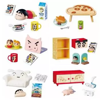 Crayon Shin Chan Table Sofa Cabinet Book Miniature Scene Model Decor Ornament